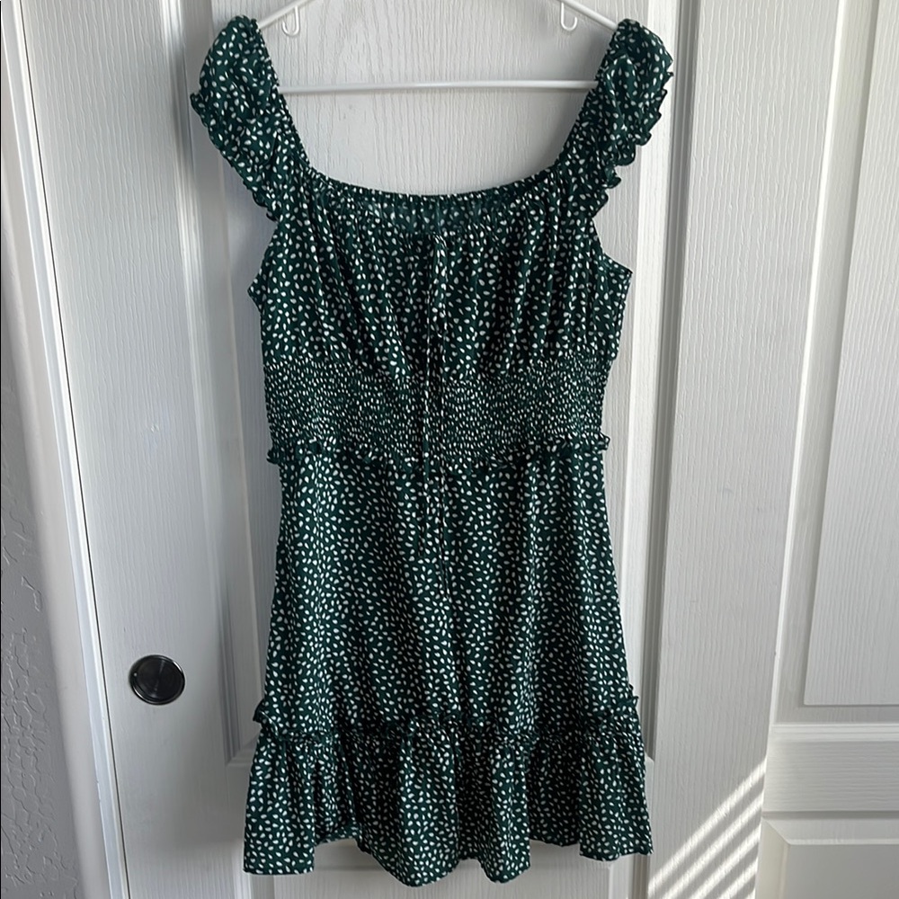 Green Ruffled Tiered Sundress with Flutter Sleeves